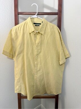 Perry Ellis Button-Down Shirt Mens XXL Yellow Like New Linen Cotton Short Sleeve